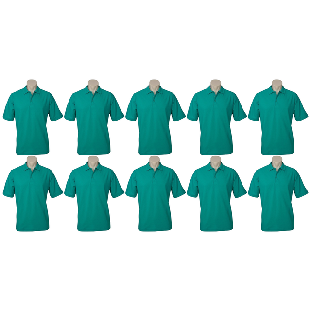10x Mens Plain Short Sleeve Polo Shirt Bulk Pack - Mid Jade Green (Pique Knit Casual T-Shirt)