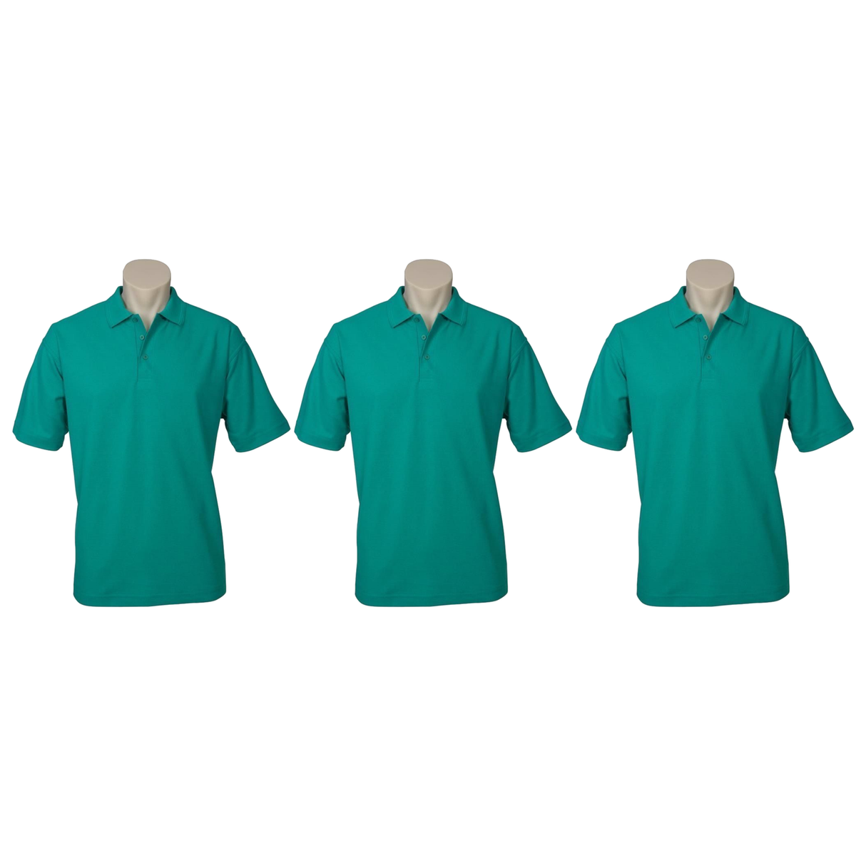 3x Mens Plain Short Sleeve Polo Shirt Pack - Mid Jade Green (Pique Knit Casual T-Shirt)
