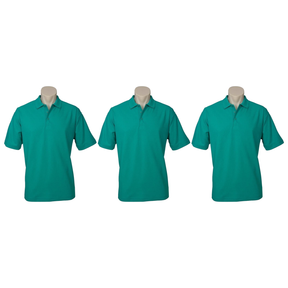 3x Mens Plain Short Sleeve Polo Shirt Pack - Mid Jade Green (Pique Knit Casual T-Shirt)