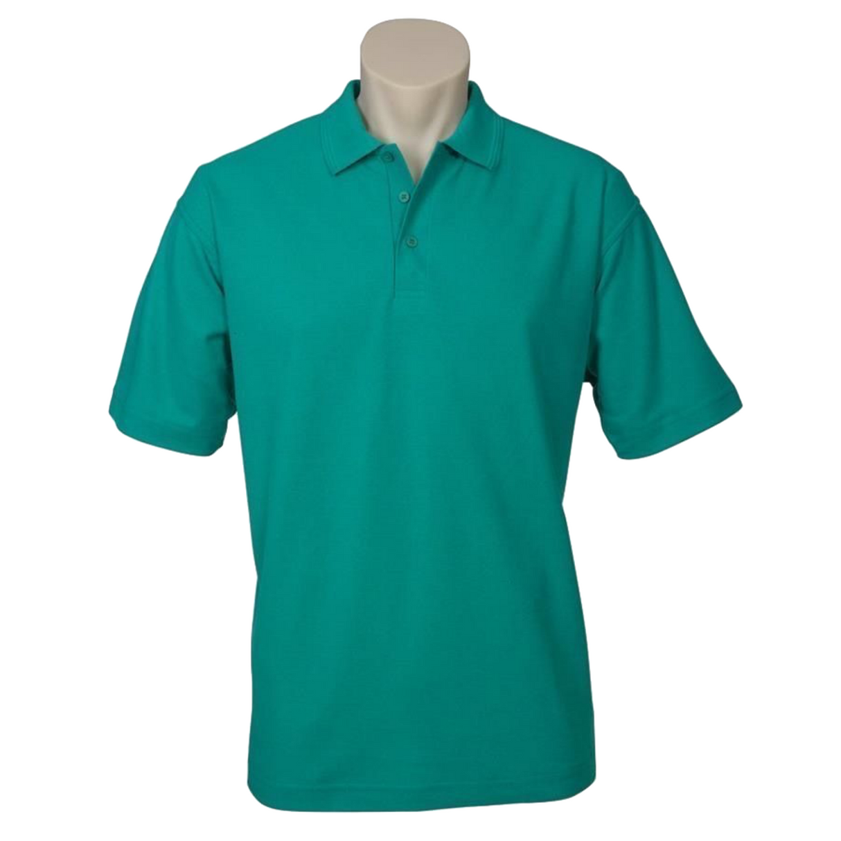 Mens Plain Short Sleeve Polo Shirt - Mid Jade Green (Pique Knit Casual T-Shirt)