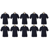 10x Mens Plain Short Sleeve Polo Shirt Bulk Pack - Navy Blue - Small (Pique Knit Casual T-Shirt)