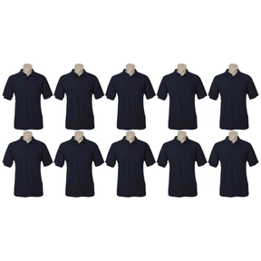 10x Mens Plain Short Sleeve Polo Shirt Bulk Pack - Navy Blue - Small (Pique Knit Casual T-Shirt)
