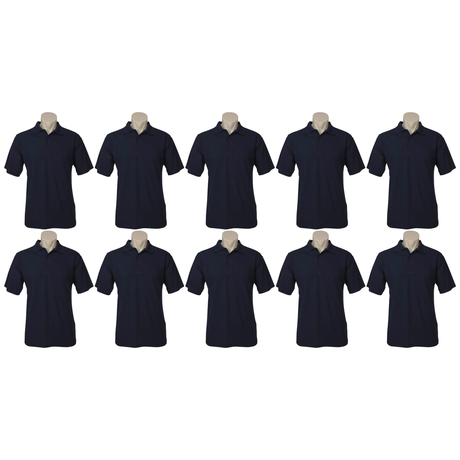 10x Mens Plain Short Sleeve Polo Shirt Bulk Pack - Navy Blue - Small (Pique Knit Casual T-Shirt)