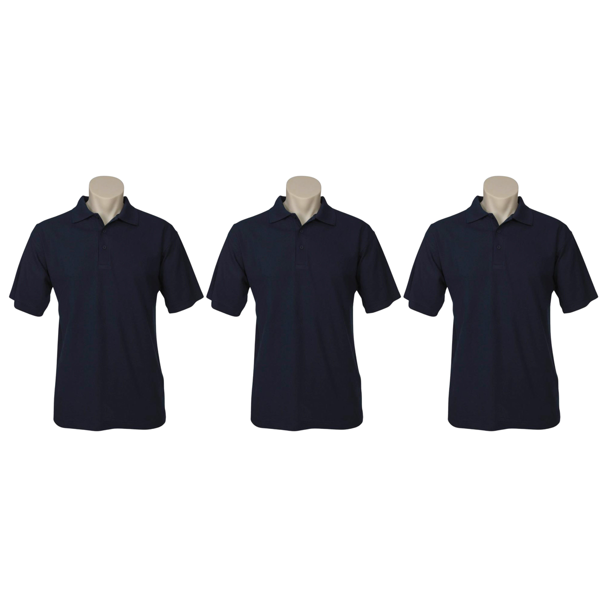 3x Mens Plain Short Sleeve Polo Shirt Pack - Navy Blue - Small (Pique Knit Casual T-Shirt)