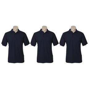3x Mens Plain Short Sleeve Polo Shirt Pack - Navy Blue - Small (Pique Knit Casual T-Shirt)