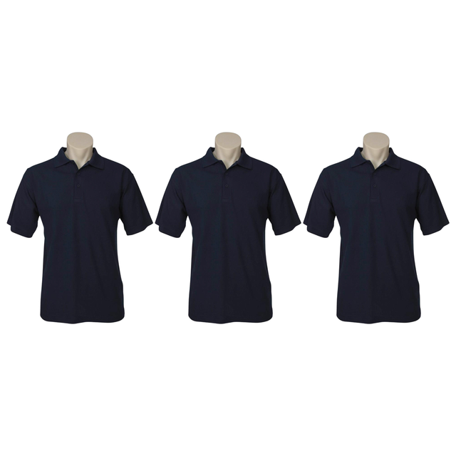 3x Mens Plain Short Sleeve Polo Shirt Pack - Navy Blue - Small (Pique Knit Casual T-Shirt)