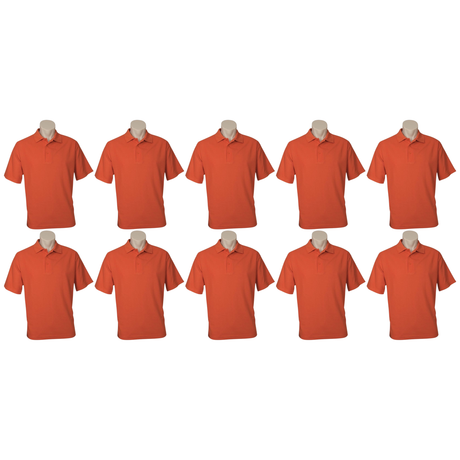 10x Mens Plain Short Sleeve Polo Shirt Bulk Pack - Orange (Pique Knit UPF Casual T-Shirt)