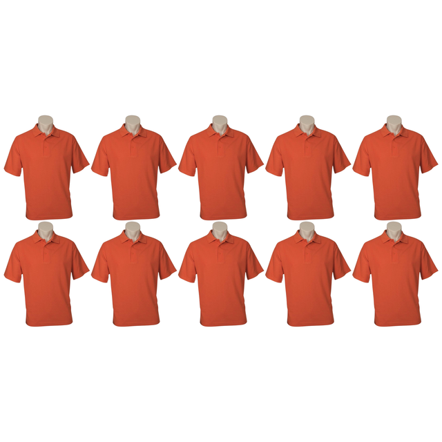 10x Mens Plain Short Sleeve Polo Shirt Bulk Pack - Orange (Pique Knit UPF Casual T-Shirt)