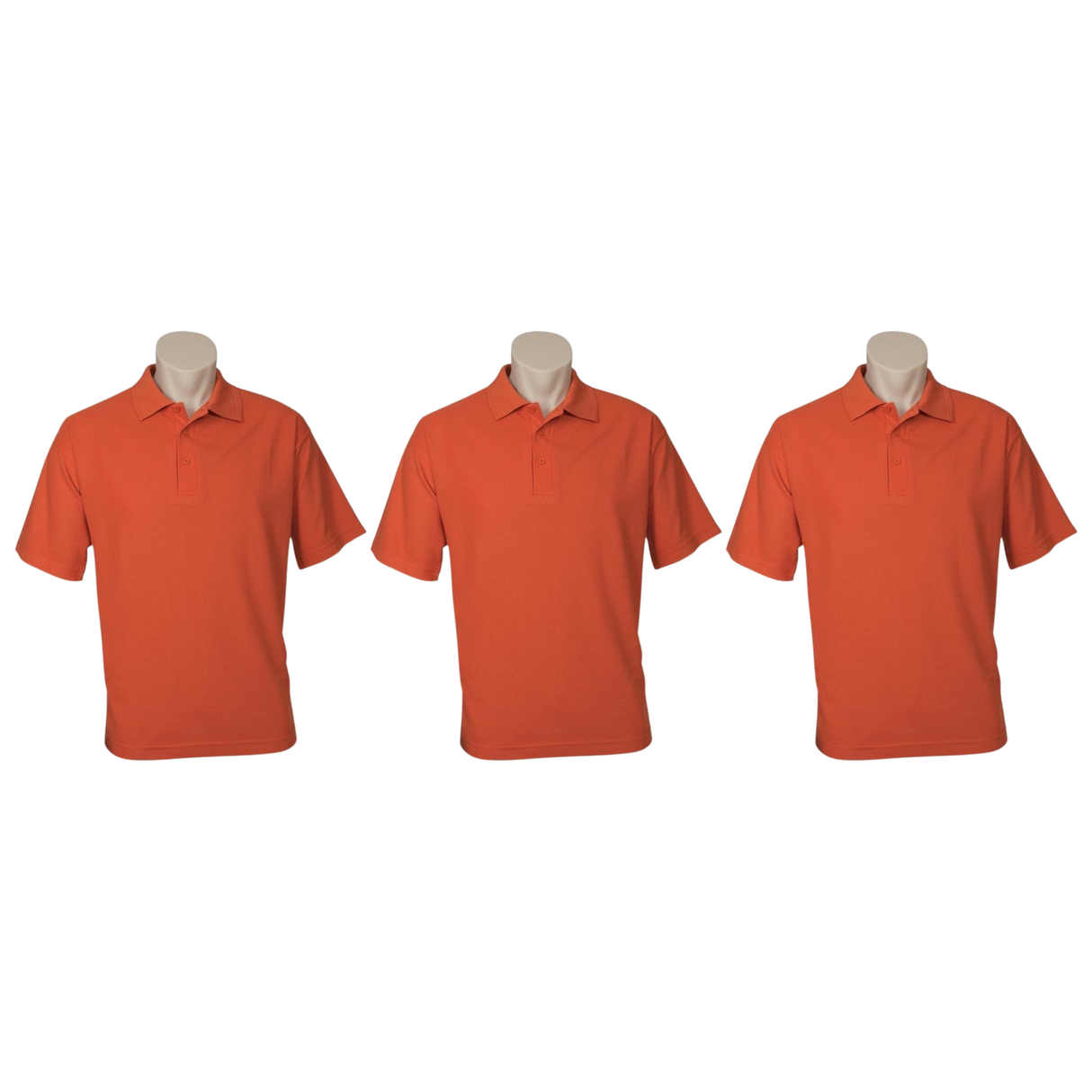 3x Mens Plain Short Sleeve Polo Shirt Pack - Orange (Pique Knit UPF Casual T-Shirt)