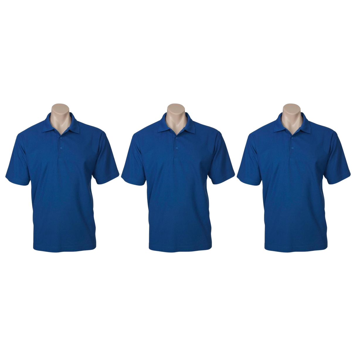 3x Mens Plain Short Sleeve Polo Shirt Pack - Royal Blue - Medium (Pique Knit Casual T-Shirt)