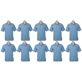 10x Mens Plain Short Sleeve Polo Shirt Bulk Pack - Sky Blue (Pique Knit Casual T-Shirt)
