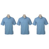 3x Mens Plain Short Sleeve Polo Shirt Pack - Sky Blue (Pique Knit Casual T-Shirt)