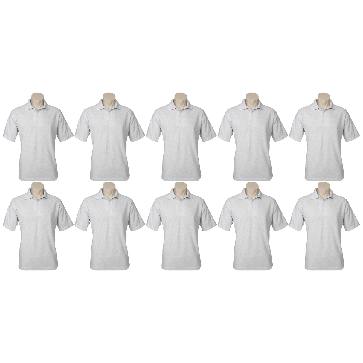 10x Mens Plain Short Sleeve Polo Shirt Bulk Pack - Snow Marle Grey (Pique Knit UPF)