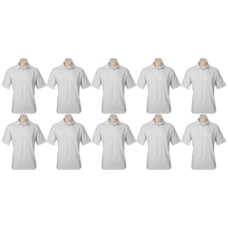 10x Mens Plain Short Sleeve Polo Shirt Bulk Pack - Snow Marle Grey (Pique Knit UPF)