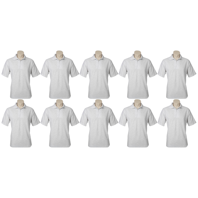 10x Mens Plain Short Sleeve Polo Shirt Bulk Pack - Snow Marle Grey (Pique Knit UPF)