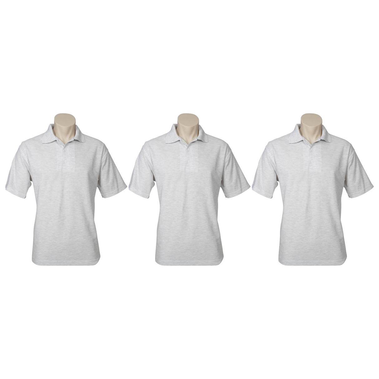3x Mens Plain Short Sleeve Polo Shirt Pack - Snow Marle Grey (Pique Knit UPF)