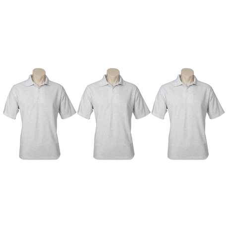 3x Mens Plain Short Sleeve Polo Shirt Pack - Snow Marle Grey (Pique Knit UPF)