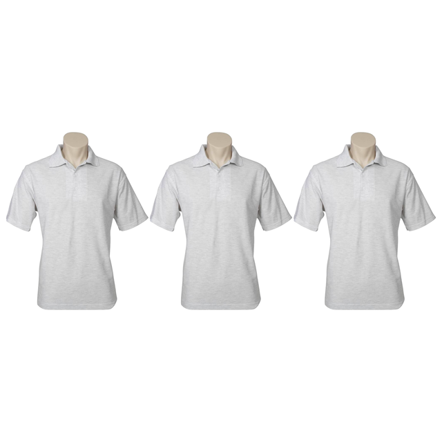 3x Mens Plain Short Sleeve Polo Shirt Pack - Snow Marle Grey (Pique Knit UPF)