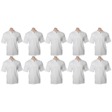10x Mens Plain Short Sleeve Polo Shirt Bulk Pack - White - Medium (Pique Knit UPF Casual T-Shirt)