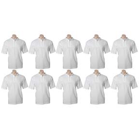 10x Mens Plain Short Sleeve Polo Shirt Bulk Pack - White - Medium (Pique Knit UPF Casual T-Shirt)