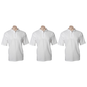 3x Mens Plain Short Sleeve Polo Shirt Pack - White - Medium (Pique Knit UPF Casual T-Shirt)