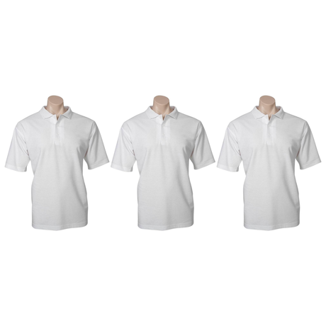 3x Mens Plain Short Sleeve Polo Shirt Pack - White - Medium (Pique Knit UPF Casual T-Shirt)