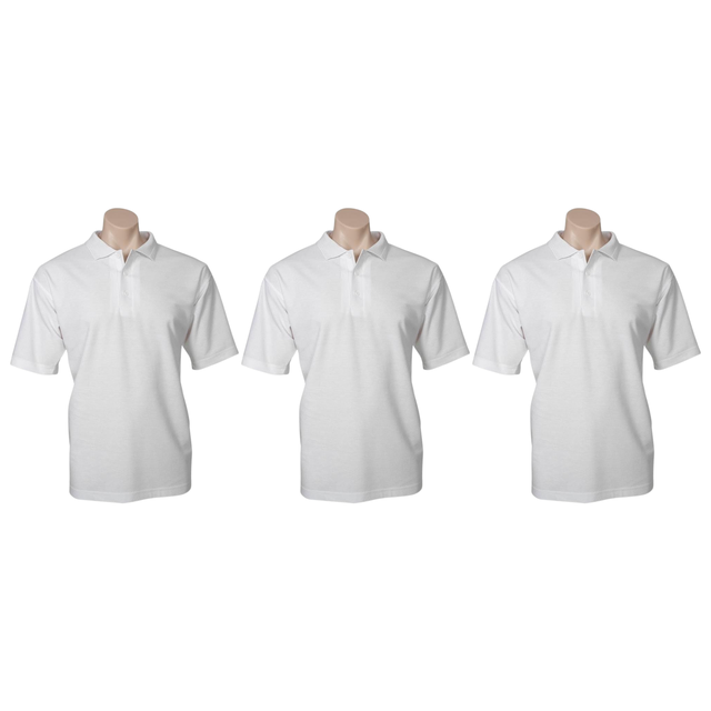 3x Mens Plain Short Sleeve Polo Shirt Pack - White - Medium (Pique Knit UPF Casual T-Shirt)