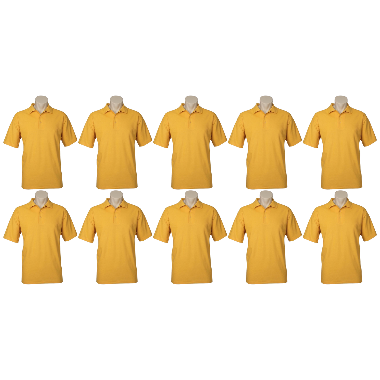 10x Mens Plain Short Sleeve Polo Shirt Bulk Pack - Yellow (Pique Knit Casual T-Shirt)
