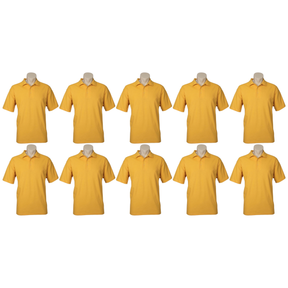 10x Mens Plain Short Sleeve Polo Shirt Bulk Pack - Yellow (Pique Knit Casual T-Shirt)