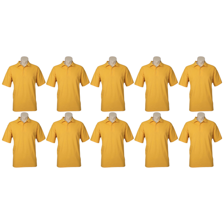 10x Mens Plain Short Sleeve Plus Size Polo Shirt Bulk Pack - Yellow (Pique Knit Casual T-Shirt)