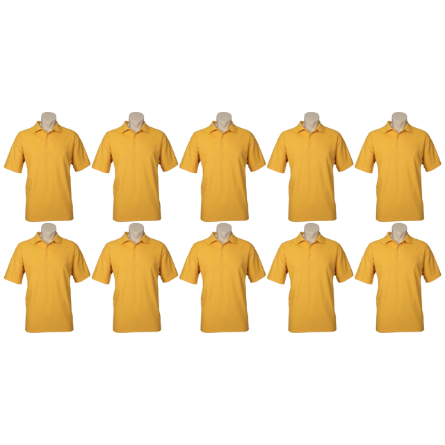 10x Mens Plain Short Sleeve Polo Shirt Bulk Pack - Yellow (Pique Knit Casual T-Shirt)