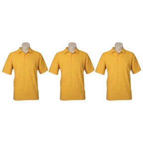 3x Mens Plain Short Sleeve Polo Shirt Pack - Yellow (Pique Knit Casual T-Shirt)