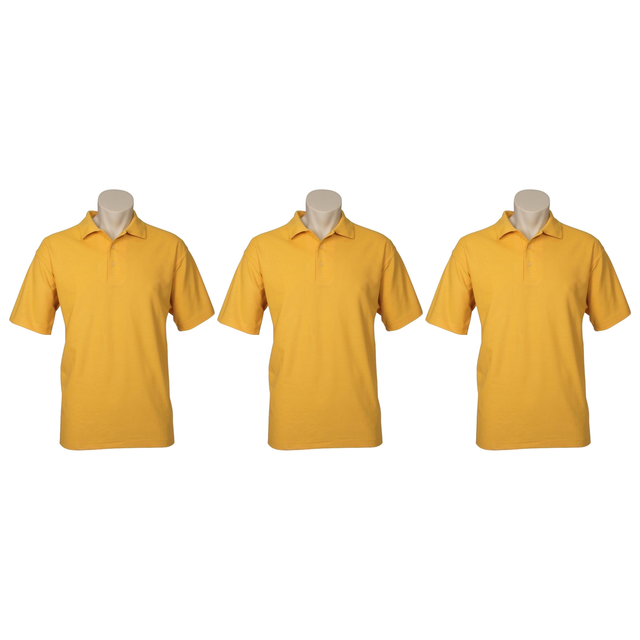 3x Mens Plain Short Sleeve Polo Shirt Pack - Yellow (Pique Knit Casual T-Shirt)