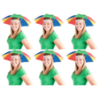 6x Rainbow Umbrella Hat Bulk Pack - Novelty Rain/Beach/Sun Cap (Costume/Outdoor Accessory)