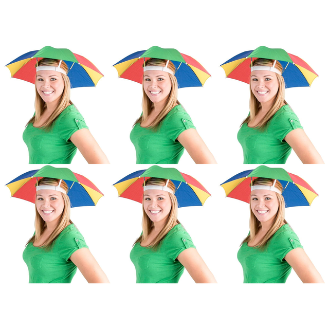 6x Rainbow Umbrella Hat Bulk Pack - Novelty Rain/Beach/Sun Cap (Costume/Outdoor Accessory)