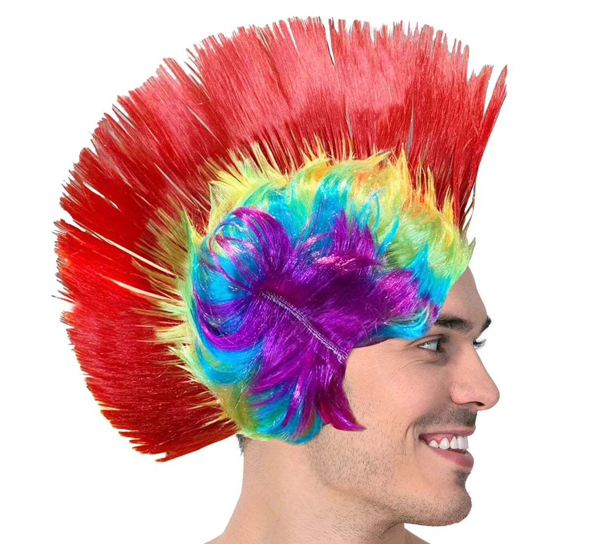 Rainbow MOHAWK WIG 70s 80s Rock Punk Hair Costume Mohican Rooster Wig Fancy