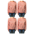 4x Kids Red & White Striped Top Costume Bulk Pack - Storybook Character (Book Week & Halloween Fancy Dress)