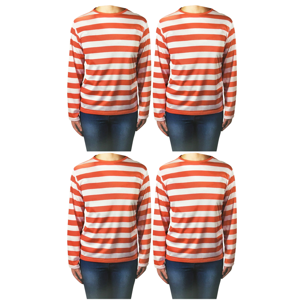4x Kids Red & White Striped Top Costume Bulk Pack - Storybook Character (Book Week & Halloween Fancy Dress)