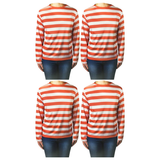4x Kids Red & White Striped Top Costume Bulk Pack - Storybook Character (Book Week & Halloween Fancy Dress)