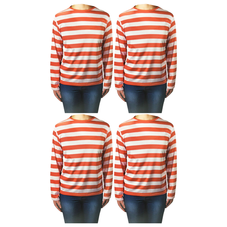 4x Kids Red & White Striped Top Costume Bulk Pack - Storybook Character (Book Week & Halloween Fancy Dress)