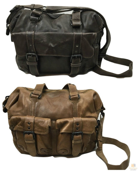 Mens Cow Washed Leather Bag Messenger Bag Vintage Travel Laptop Satchel EX02 - Brown