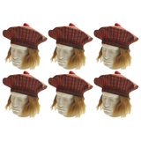 6x Scottish Tam O'Shanter Hat Bulk Pack - Tartan Costume (Halloween & Fancy Dress)