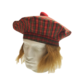 SCOTTISH HAT Tam O'Shanter Fancy Dress Costume with Hair Tartan Cap Party