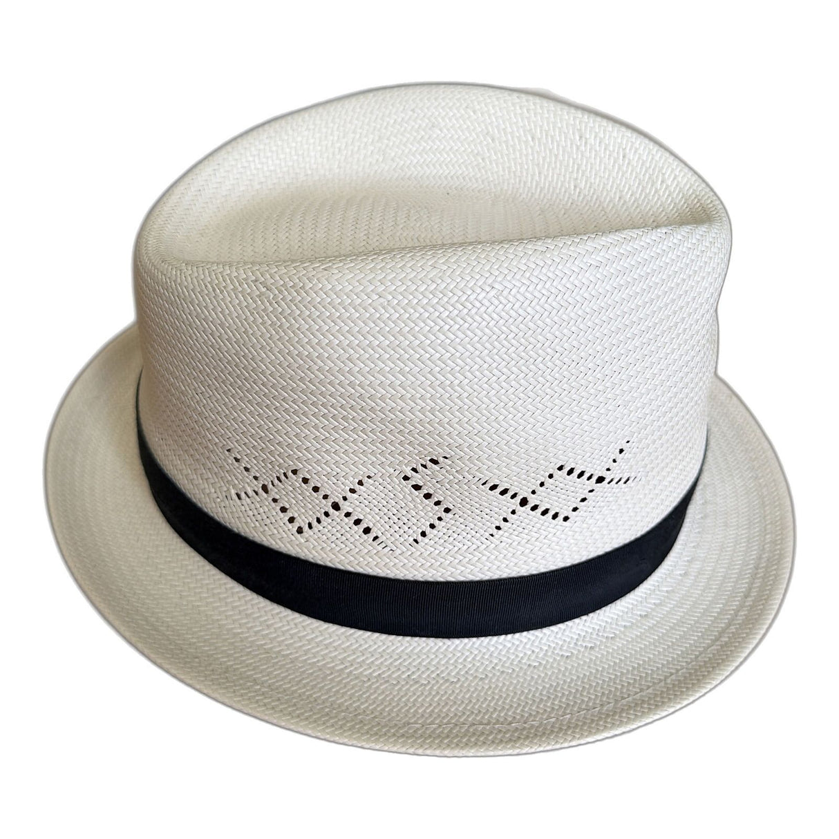 Handwoven Genuine Shantung Straw Vented Trilby Hat - White (Made in USA)