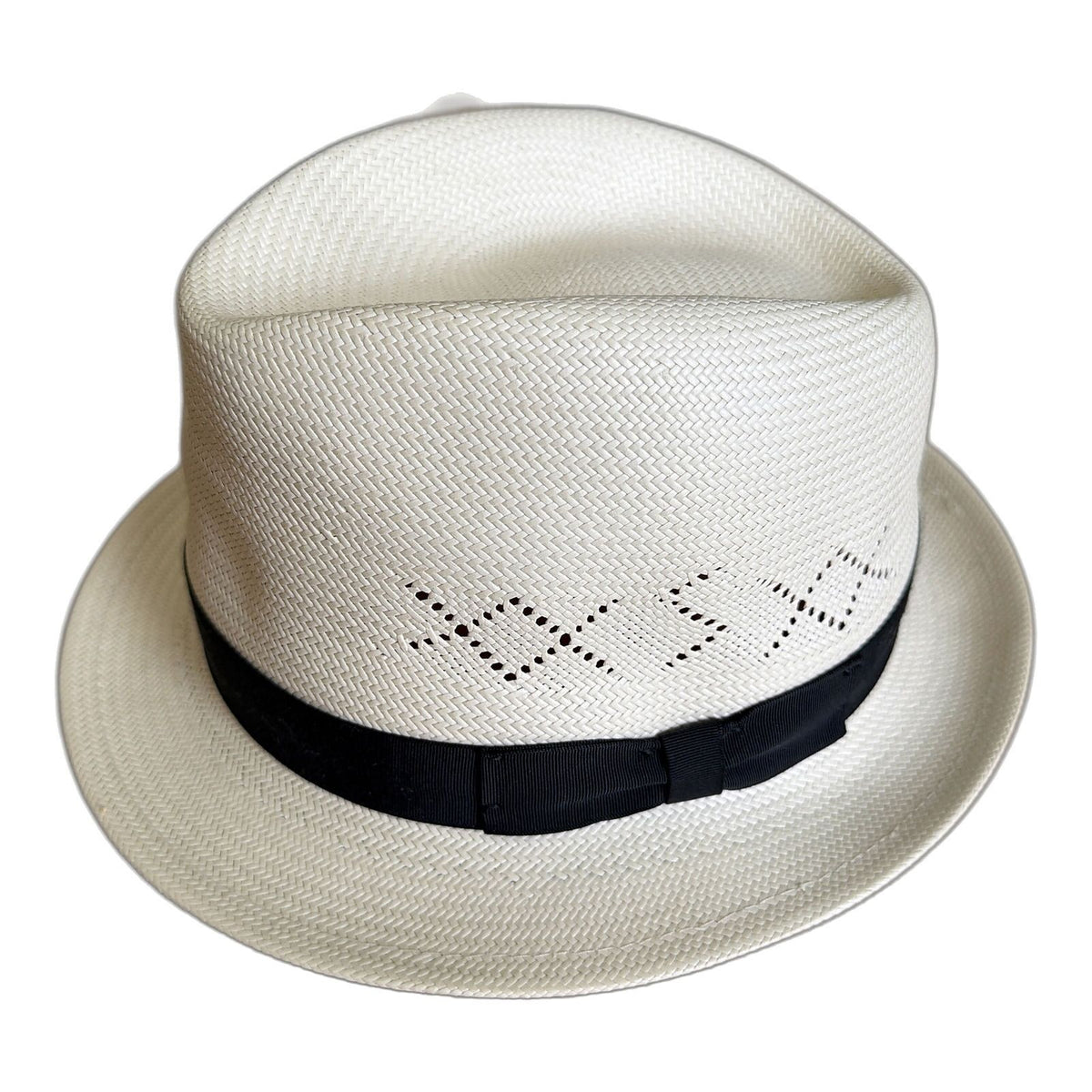 Shantung Straw Vented Trilby Hat - White - L