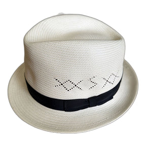 Shantung Straw Vented Trilby Hat - White - L