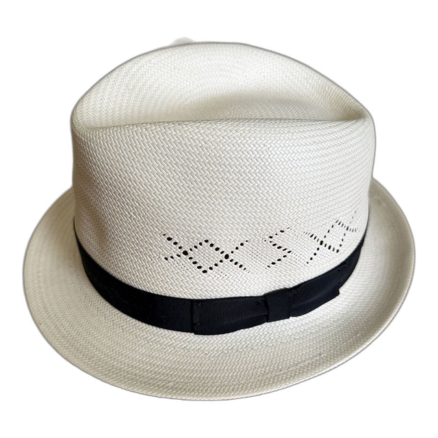 Shantung Straw Vented Trilby Hat - White - L