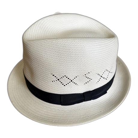 Handwoven Genuine Shantung Straw Vented Trilby Hat - White (Made in USA)