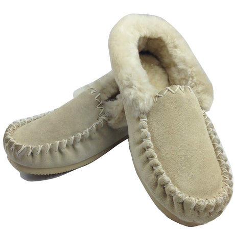 Sheepskin Merino Wool Moccasins - Beige/Sand (Slip On Closed Slippers for Winter)