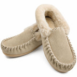 Sheepskin Merino Wool Moccasins - Beige/Sand (Slip On Closed Slippers for Winter)